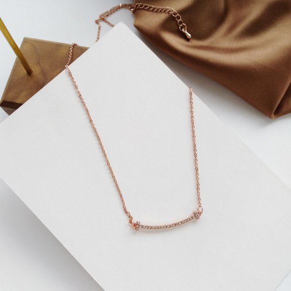 💕Last one Curve Bar Smily Rhinestone Necklace - Picture 3 of 5